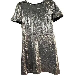 Ann Taylor Sequin Dress Silver Sz 8 Mini Tunic Glam Romantic